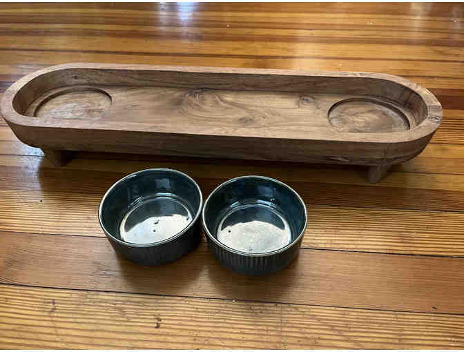 Hand-Crafted Serving Tray with 2 Ceramic Bowls by Arcadia Wood