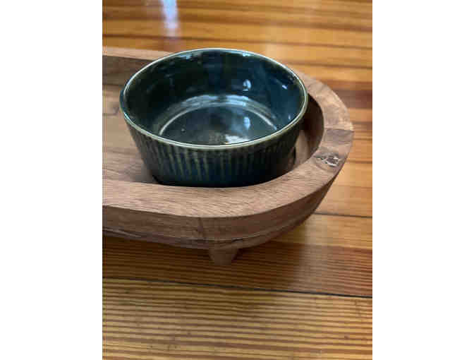 Hand-Crafted Serving Tray with 2 Ceramic Bowls by Arcadia Wood