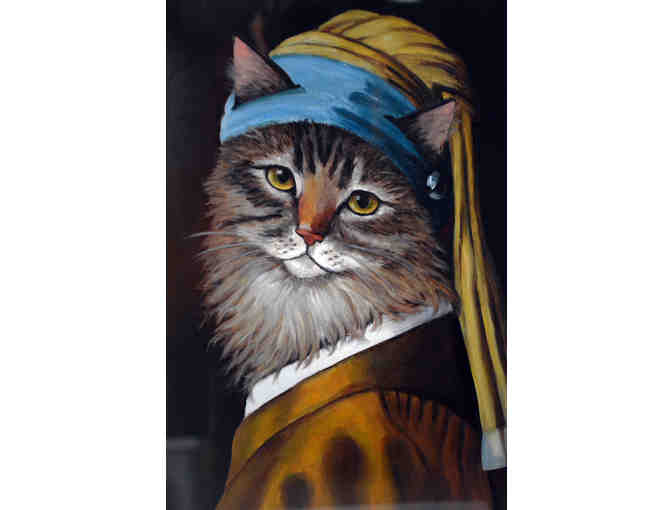 16x20' Tiger Print/Canvas 'Cat With a Pearl Earring' Framed -