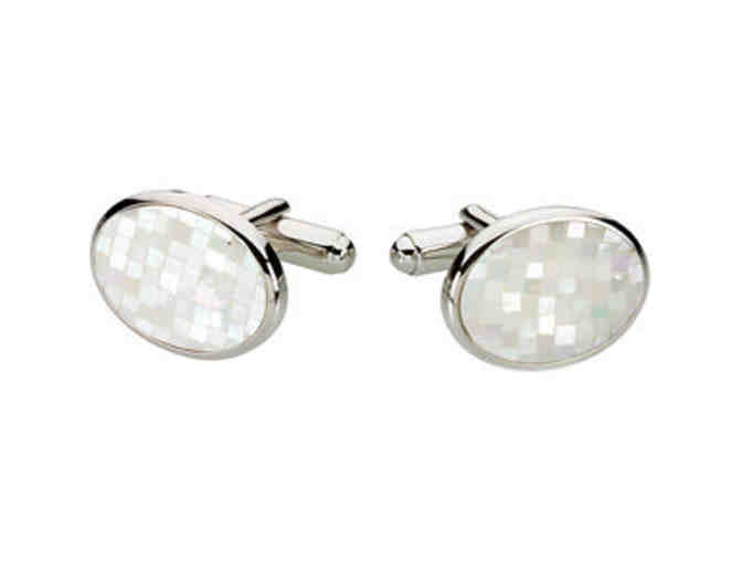 Sterling Silver Mosaic Mother Of Pearl Cuff Links