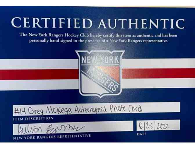 New York Rangers Center - Greg McKegg #14 - Autographed Photo Card