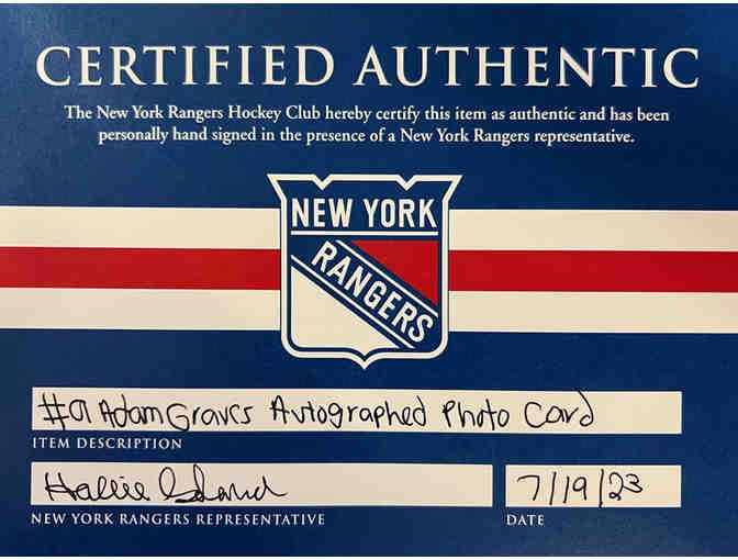 New York Rangers Left Wing - Adam Graves #9 - Autographed Photo Card