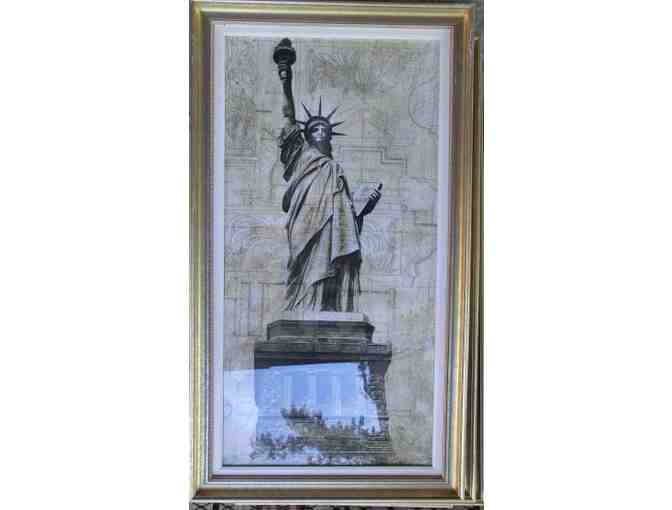 Miss Statue of Liberty print beautifully framed. landmark and Crystler Bld.