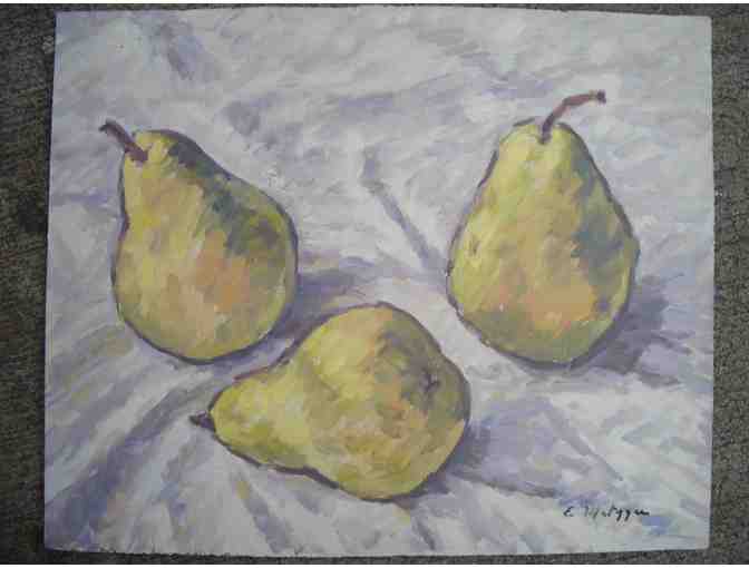 oil on board still life pears by the late NYC artist Evelyn Metzger