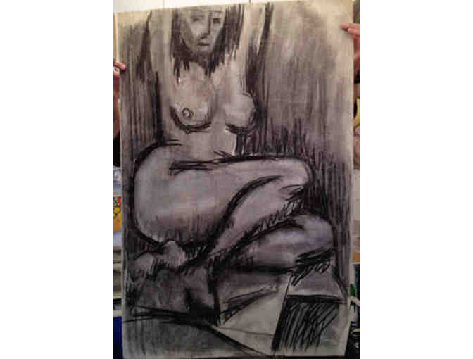 Female Nude charcoal drawing in art studio by late NYC artist Karlin Uretsky