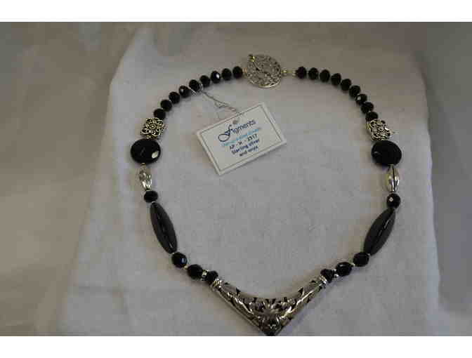 18' Long Sterling Silver & Onyx necklace by Figments