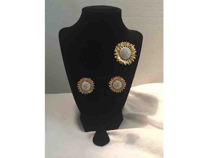 Vintage Joan Rivers Sunflower Brooch/Pin & Clip Earrings
