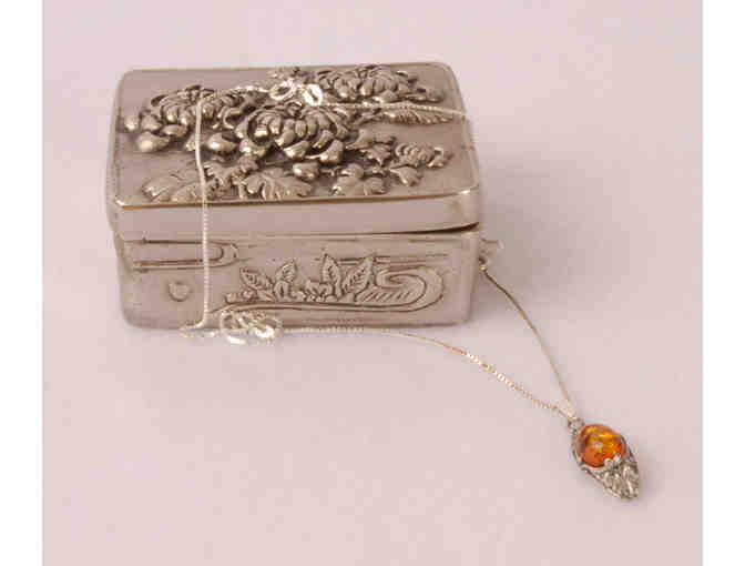 Baltic Amber & Sterling Silver Pendant in Metal Box (Baltic Region)