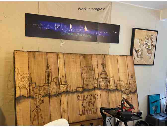 Wood Burn Art on Reclaimed Wood from Historic 6A Stage