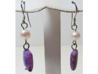 Necklace and Earring Set of Purple stone and Pearl