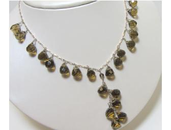 Necklace and Earring Set - Y Drop with Topaz Glass Beads