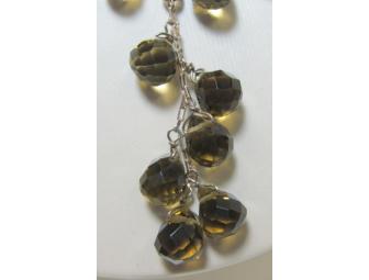 Necklace and Earring Set - Y Drop with Topaz Glass Beads