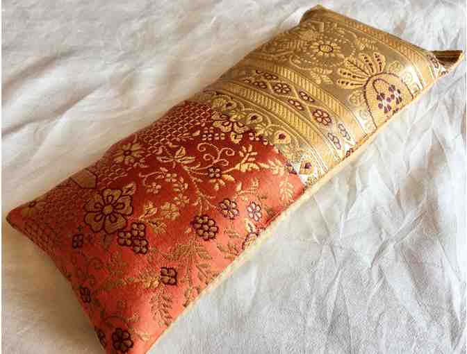 Orange Silk Brocade Eye Pillow made from the Divine Mother's Saris and Organic Lavender