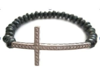 Stunning Hematite Stretch Bracelet with Cross