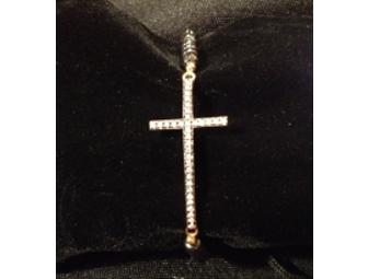 Unique Hematite Stretch bracelet with 18K Gold Plated cross