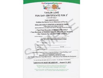 Dulles Golf Center and Sports Park - Taylor Love Fun Day Certificate for 2
