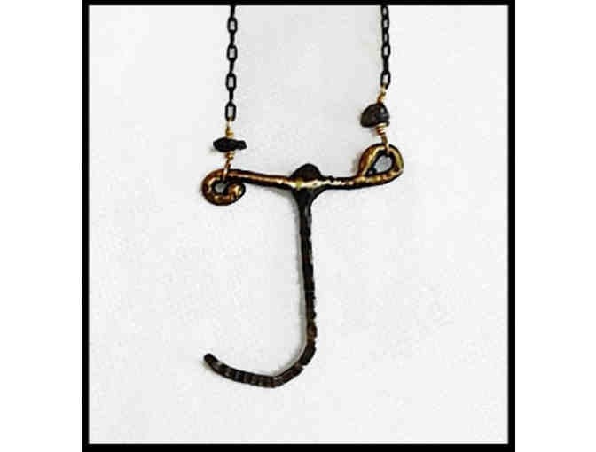 Sterling Silver, Brass and Raw Black Diamond 'J is for...' Necklace from Artasan