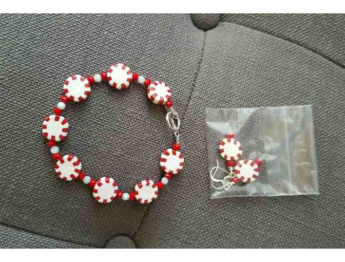 Handmade Peppermint Design Bracelet & Earrings Set