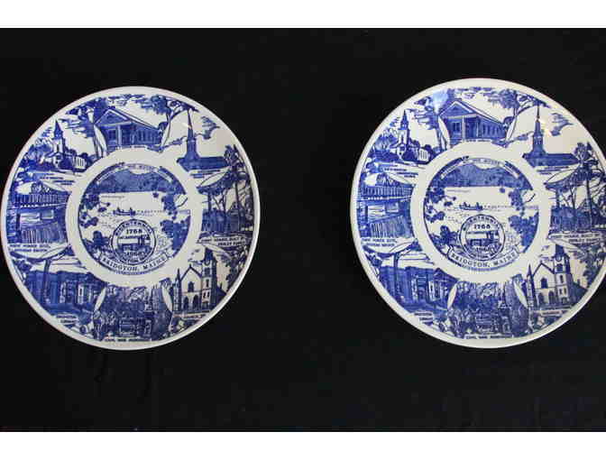 Set of 2 Vintage Blue & White China Plates - Bridgton Bicentennial