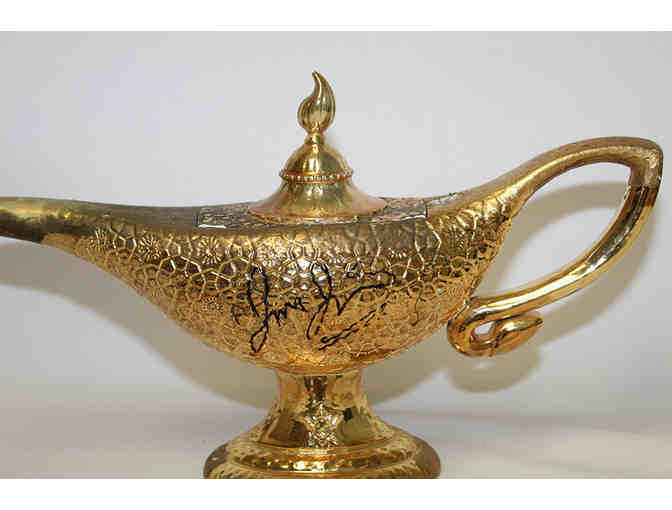 James Monroe Iglehart & Michael James Scott signed Aladdin stage-used Genies lamp prop