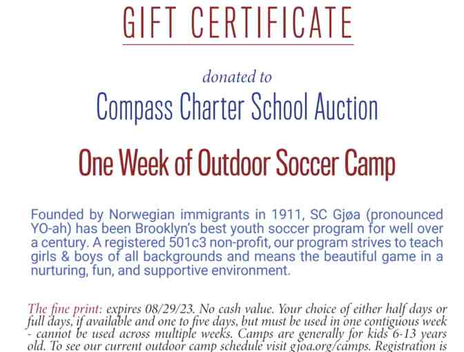 One Week Summer Camp GJOA Soccer Club