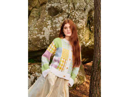 Patchwork Cardigan in Lime Multi by GiGi Knitwear