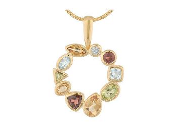 Beautiful Semi Precious Stone Circle Pendant with Chain - 14k Gold over silver.