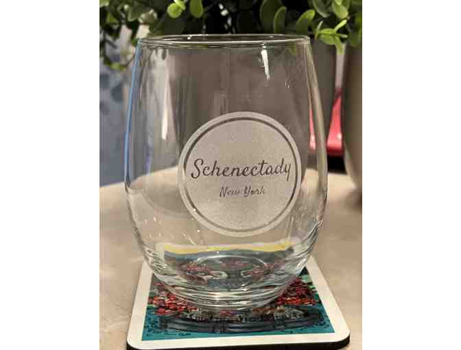 For the Love of Schenectady! Stemless Wine Glasses and Coasters