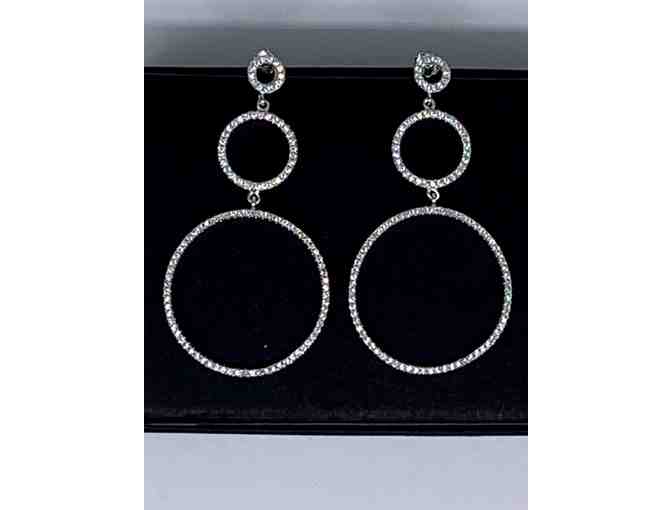 Open Three Circle Sterling Silver Drop Earrings with Cubic Zirconia