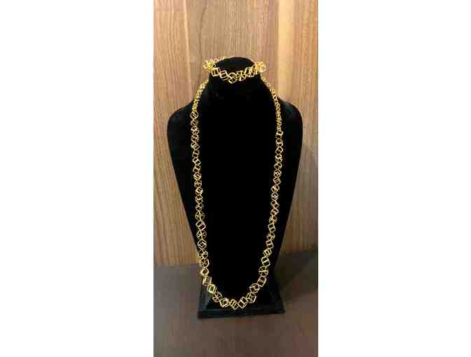Gold Cube-Link Fashion Necklace and Bracelet Set