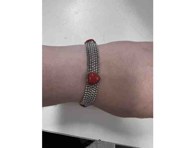 Sterling Silver Multi-Strand Bracelet With Red Hearts