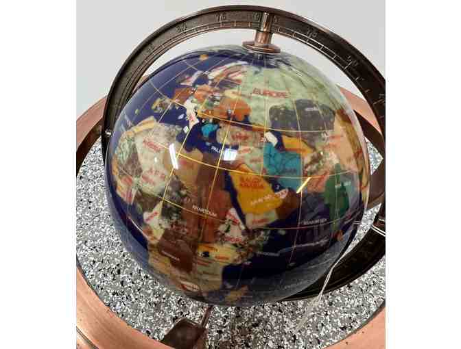 Pre-owned Semi Precious Stone World Globe Copper Color Base