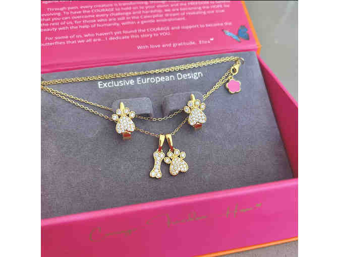 PAW PRINTS ON MY HEART Necklace & Earrings Set in Yellow Gold! - Photo 1