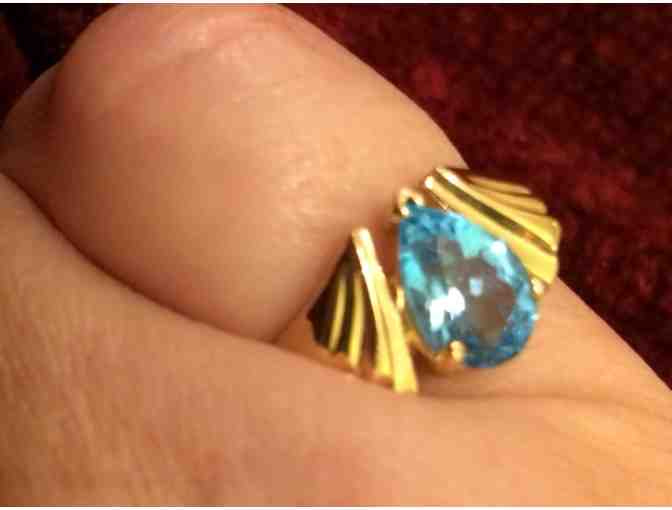 14K Solid Gold Blue Topaz Ring