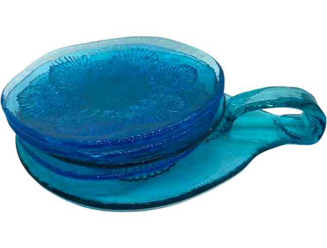 Blue Scallop Glass Plate Serving Set