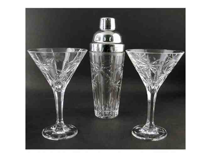 Shannon South Beach Palm 3-Piece Crystal Martini Set and a 750 ML bottle of Esme Vodka