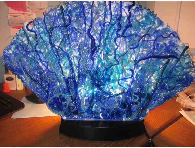 Unique Blue Glass Lamp from Sourlis Glass Studio