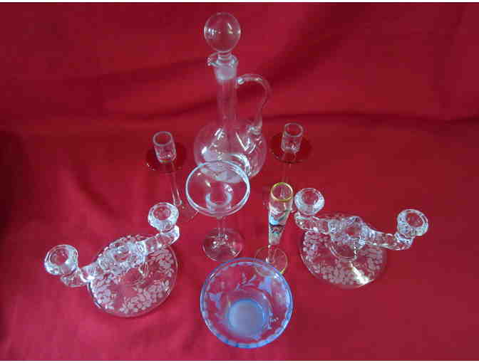 Vintage Clear Glass Dishware and Candle Holders