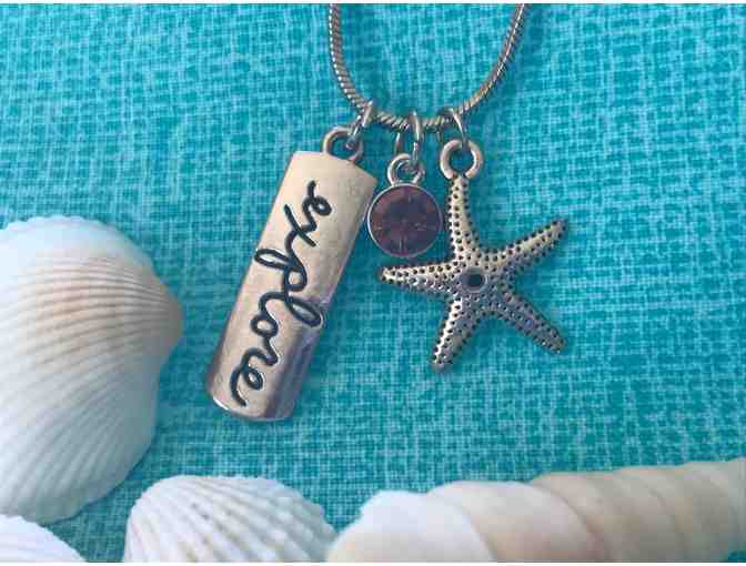 Silver Starfish, Pink Gem & Explore Necklace