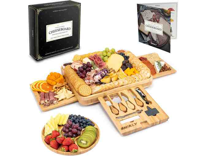 Smilry Cheese Board & Knife Set 16x13x2 in Wood Charcuterie Platter for Wine, Cheese, Meat