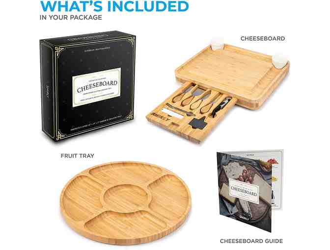 Smilry Cheese Board & Knife Set 16x13x2 in Wood Charcuterie Platter for Wine, Cheese, Meat