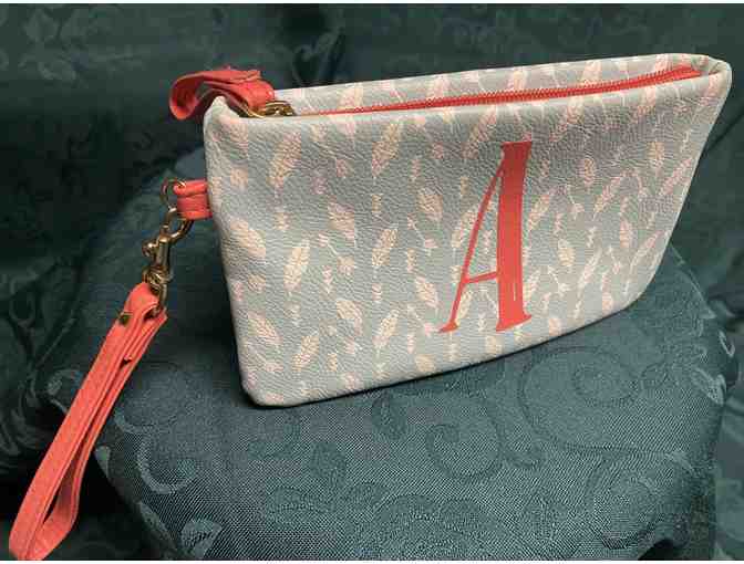 Monogrammed 'A' Wristlet Feather Pattern Organizer Tote