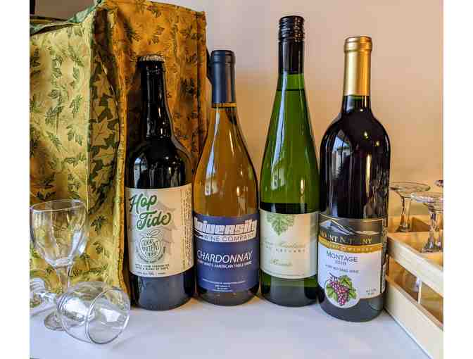 Tasting Set with Setter Run Designs Wine Tote, Assortment of Local Bottles & 12 Glasses