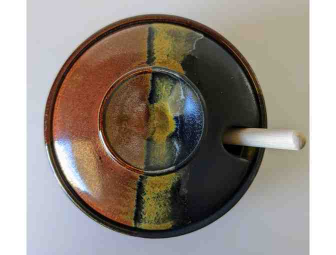 Handmade Clay Honey Pot with Wooden Honey Dipper
