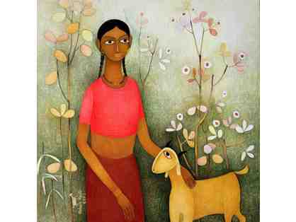Girl with her friend - Painting by Mohan Naik