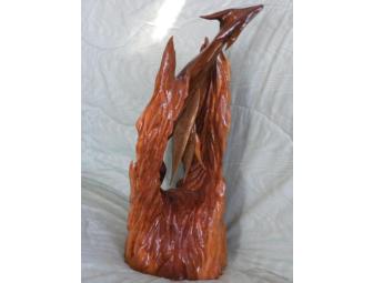 Phoenix Rising Out of Fire Wooden Sculpture