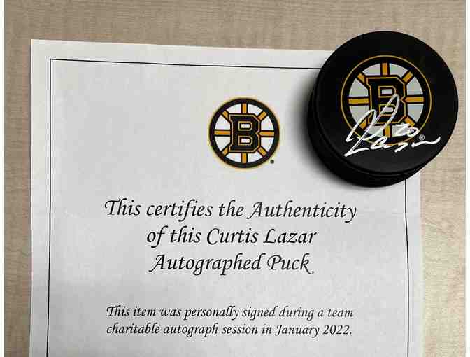 Bruins Hockey Puck Autographed by Curtis Lazar