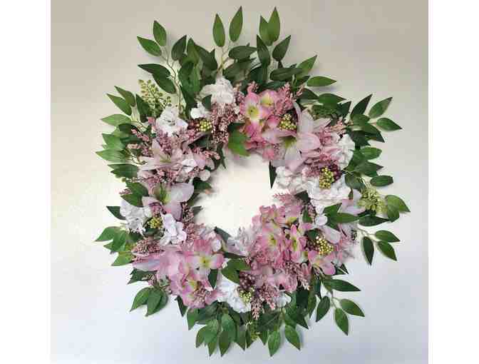14" Decorative Flower Wreath - Artificial Pink and White Colored Flowers - Photo 1