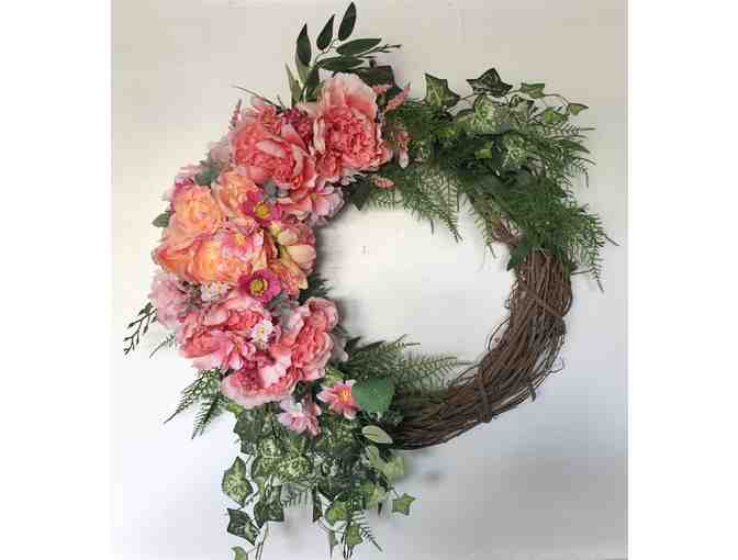 18" Decorative Flower Wreath - Artificial Pink and Orange Colored Flowers - Photo 1