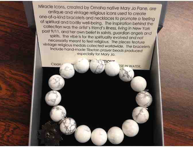 Miracle Icon Bracelet from Borsheims with white & grey Howlite beads